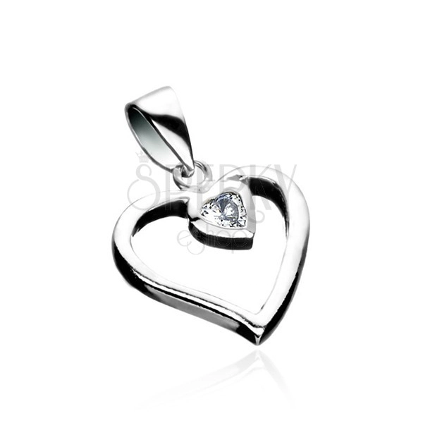 Ciondolo d'argento 925 - linea di cuore con cuore in zircone