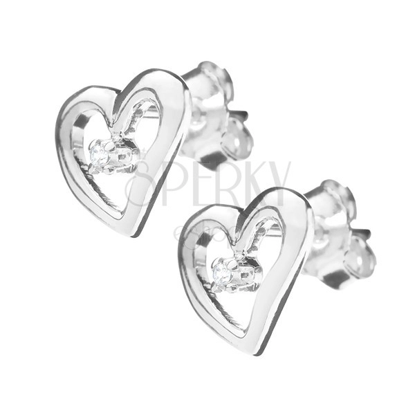 Orecchini in argento 925 - linea di cuore irregolare con zircone