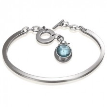 Bracciale in acciaio, ovale incompleto con zircone blu, pendente