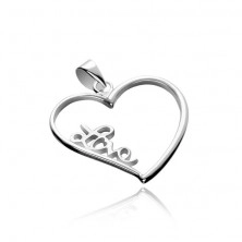 Ciondolo d'argento 925 - contorno grande di cuore con scritta Love