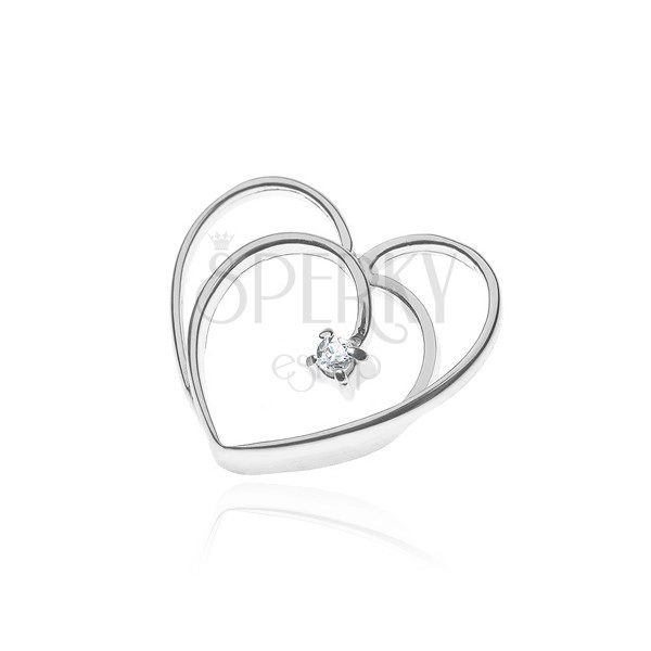 Ciondolo in argento 925 - linea doppia di cuore, piccolo zircone