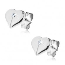 Orecchini a bottone d'argento 925 - cuore lucido spezzato con zircone