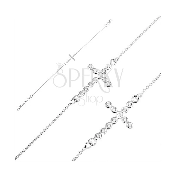 Bracciale d'argento 925 - croce in zirconi sulla catena