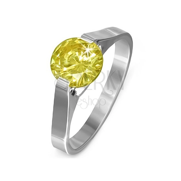 Anello in acciaio - pietra in colore giallo di "Novembre", supporti di fissaggio laterali