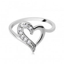 Anello d'argento 925 - cuore irregolare con metà di zirconi
