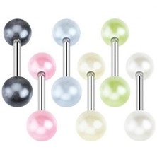 Piercing lingua in acciaio - sfere colorate, effetto perla