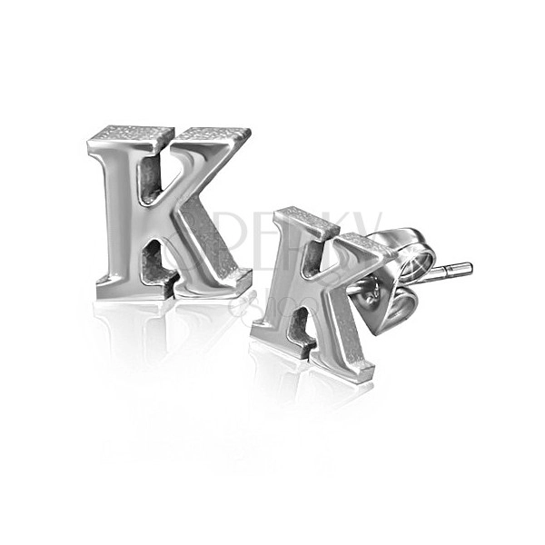 Orecchini in acciaio - forma di lettera K, chiusura a farfalla