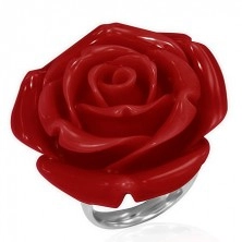 Anello in acciaio - una rosa rossa fiorita in resina