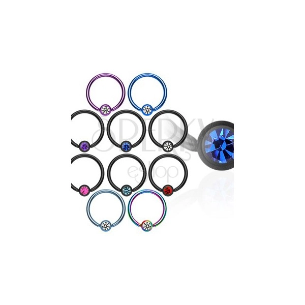 Piercing anello con pallina di titanio anodizzato con zircone